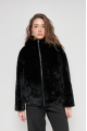 Stylish reversible black sheepskin coat with a hood made of natural sheepskin